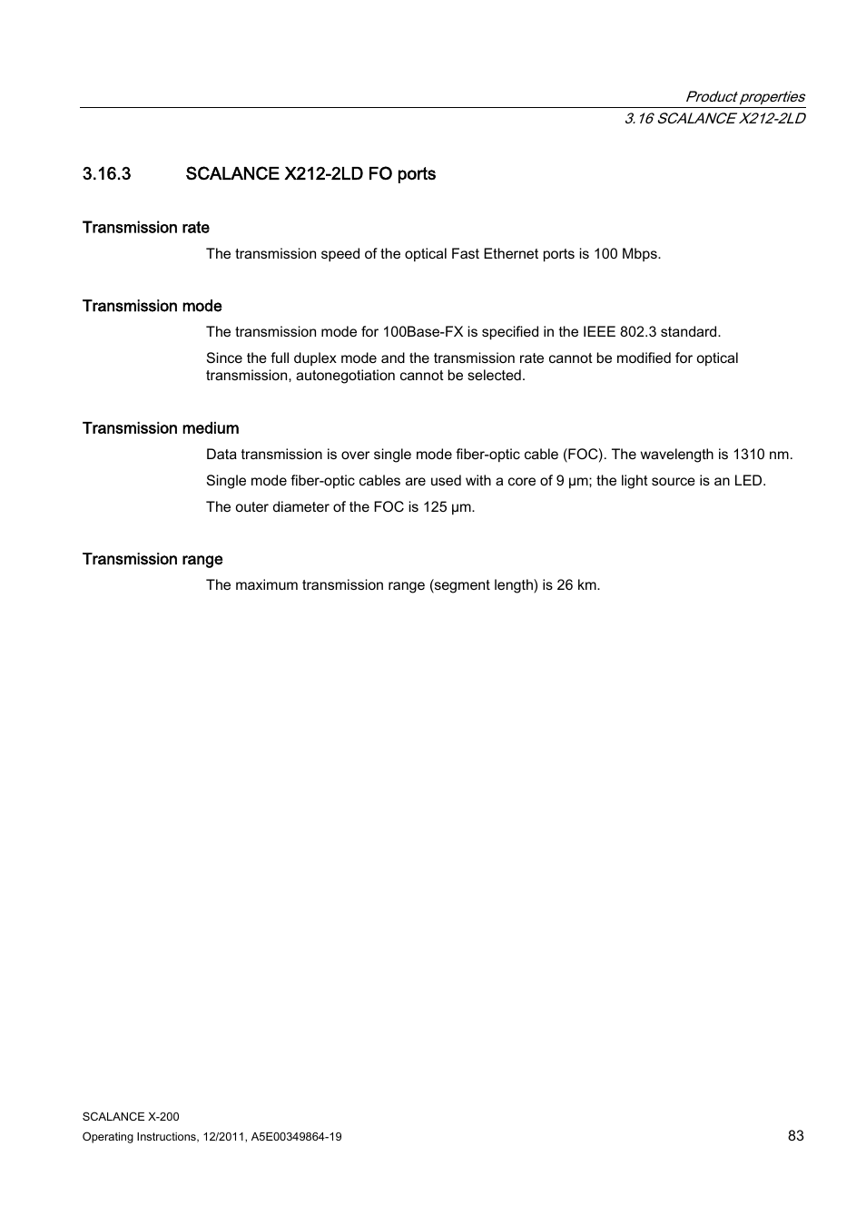 3 scalance x212-2ld fo ports | Siemens Industrial Ethernet Switches SCALANCE X-200 User Manual | Page 83 / 296