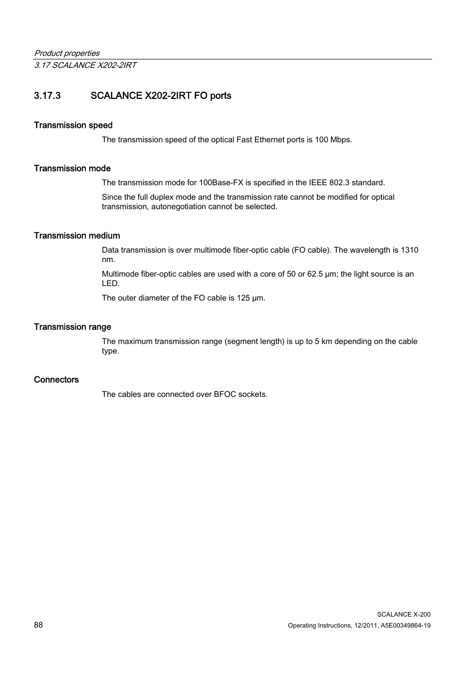 3 scalance x202-2irt fo ports | Siemens Industrial Ethernet Switches SCALANCE X-200 User Manual | Page 88 / 296