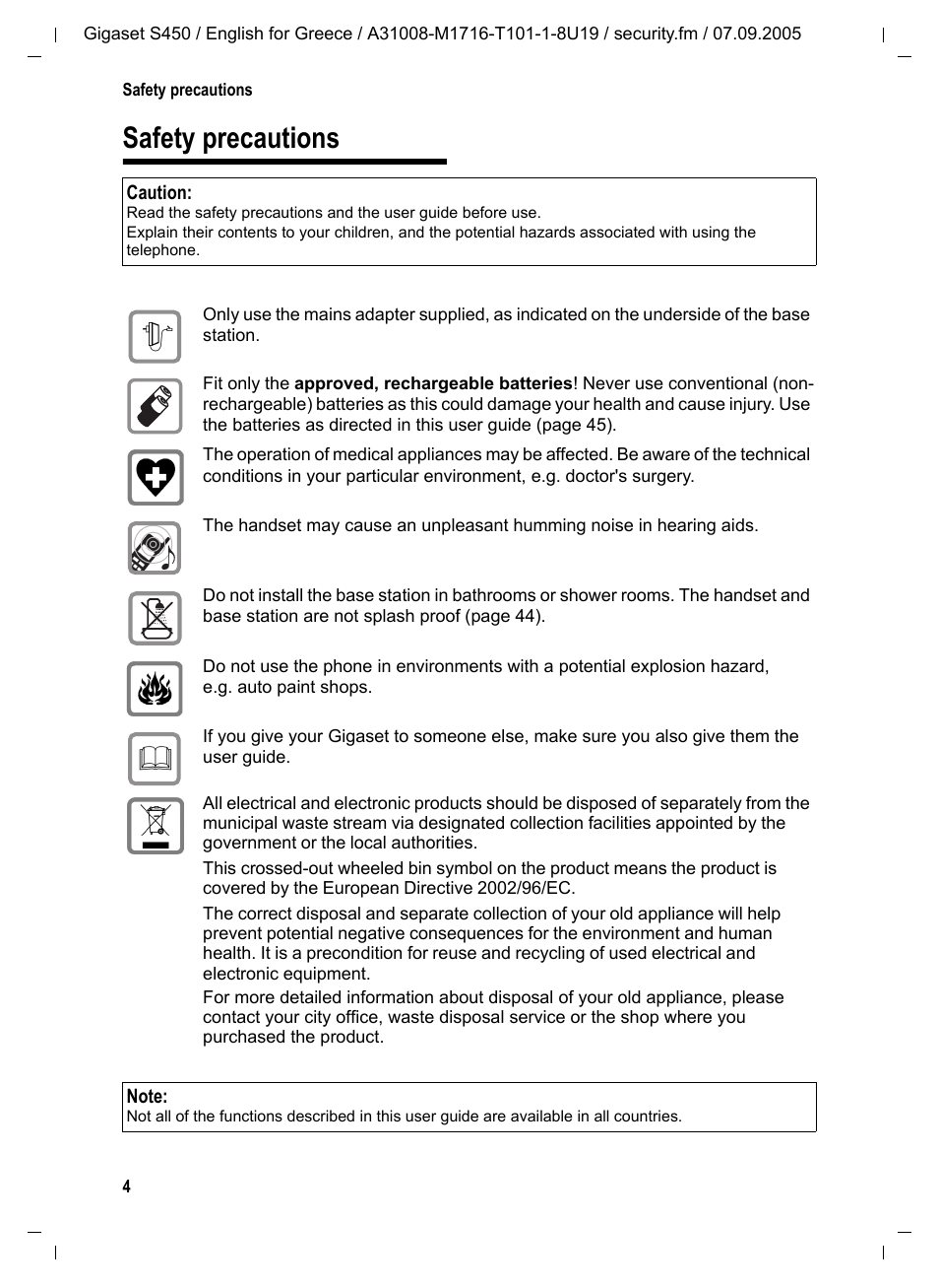 Safety precautions | Siemens Gigaset S450 User Manual | Page 5 / 58