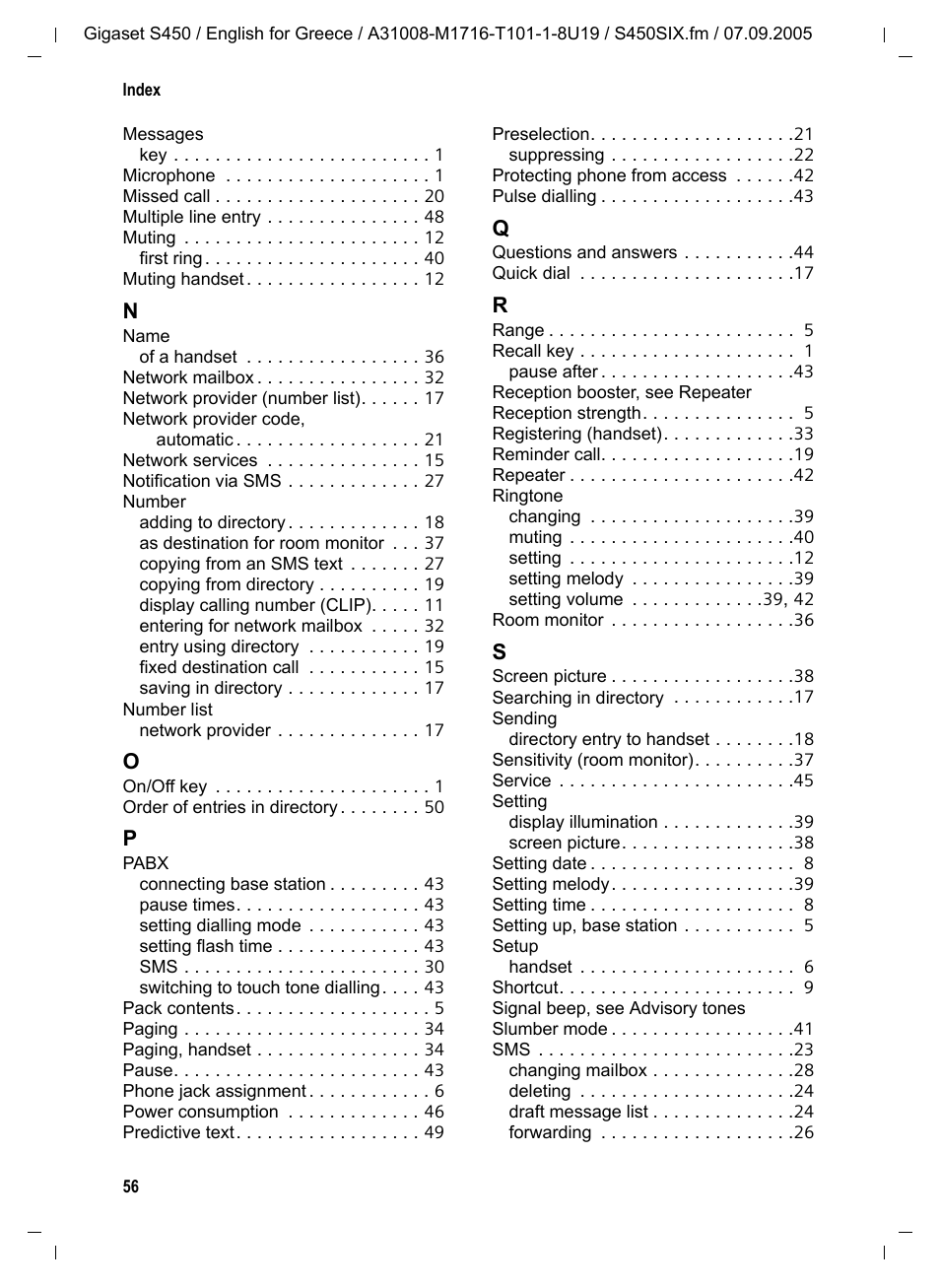 Siemens Gigaset S450 User Manual | Page 57 / 58