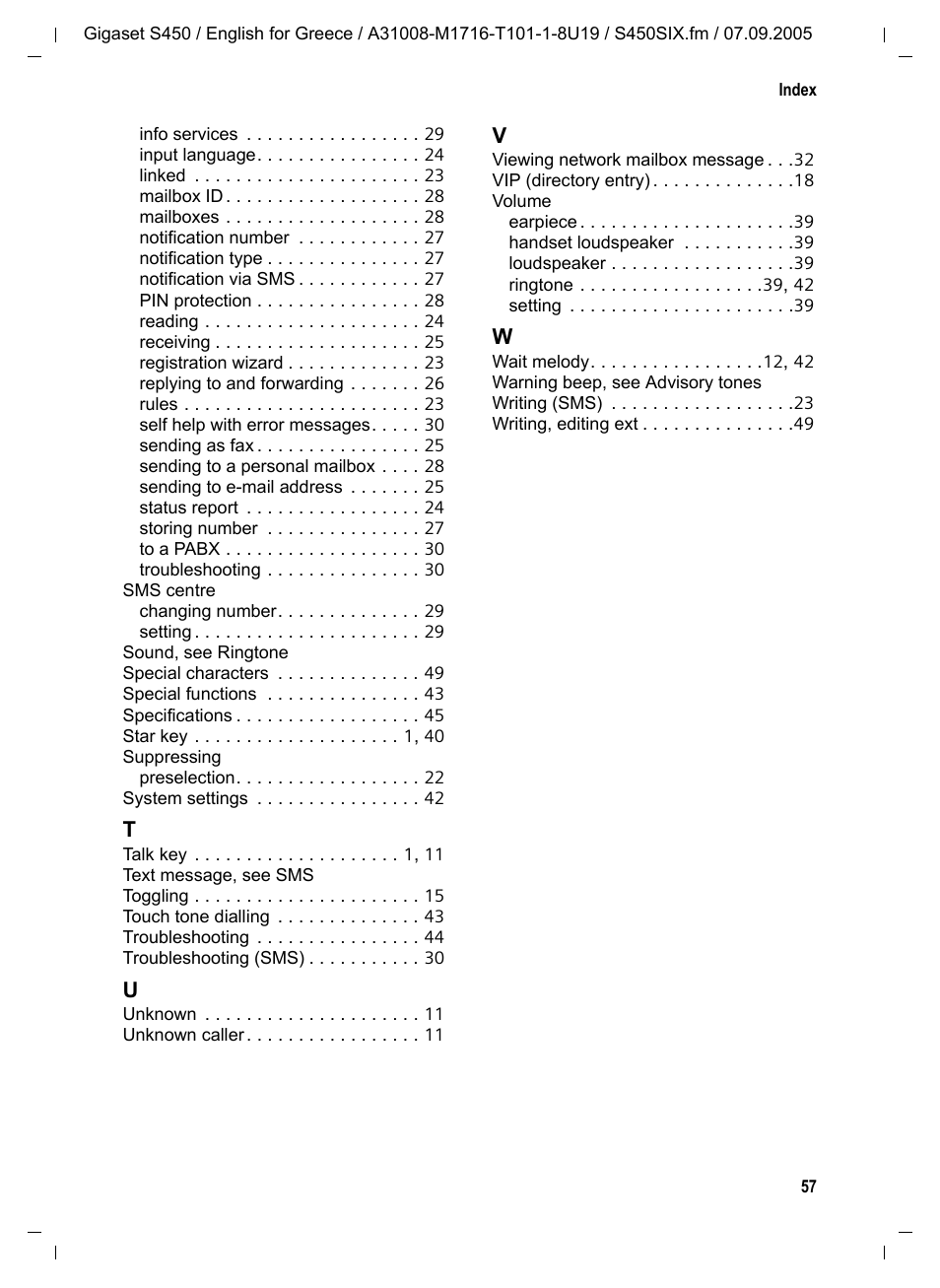 Siemens Gigaset S450 User Manual | Page 58 / 58