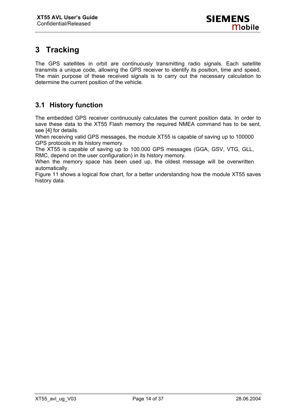 Tracking, History function, 3 tracking | 1 history function | Siemens XT55 AVL User Manual | Page 14 / 37