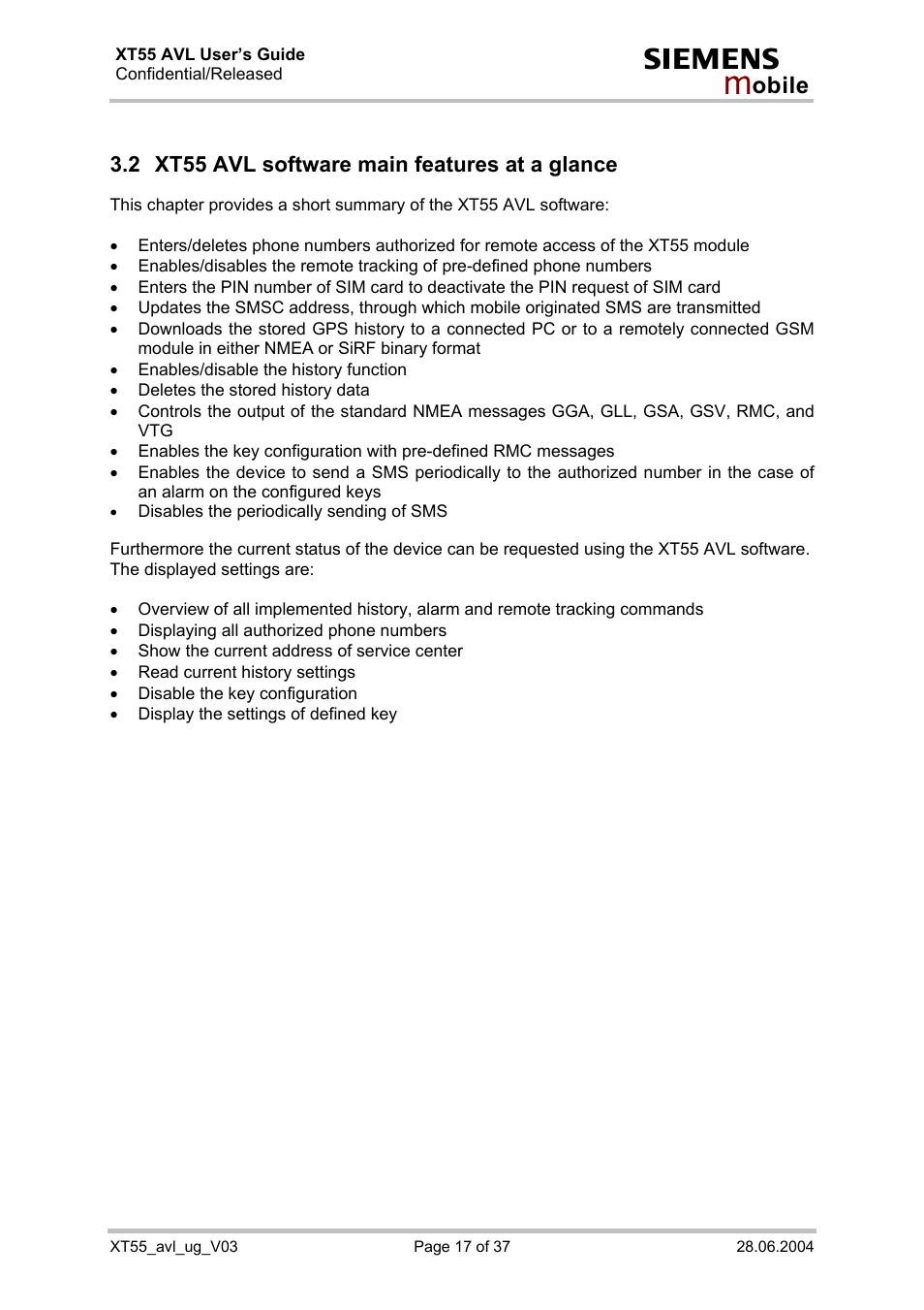 Xt55 avl software main features at a glance, 2 xt55 avl software main features at a glance | Siemens XT55 AVL User Manual | Page 17 / 37