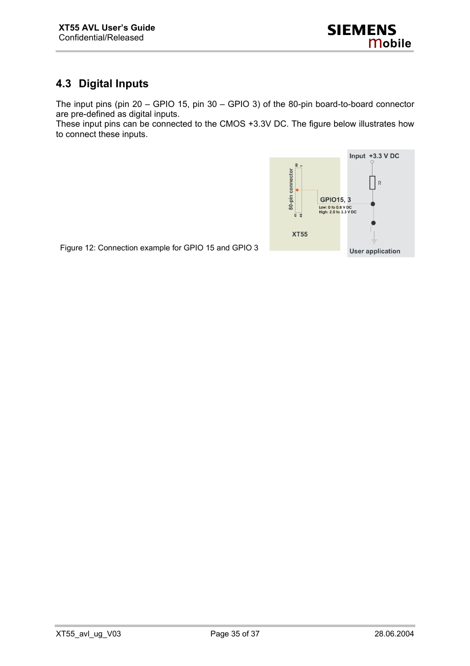 Digital inputs, 3 digital inputs | Siemens XT55 AVL User Manual | Page 35 / 37