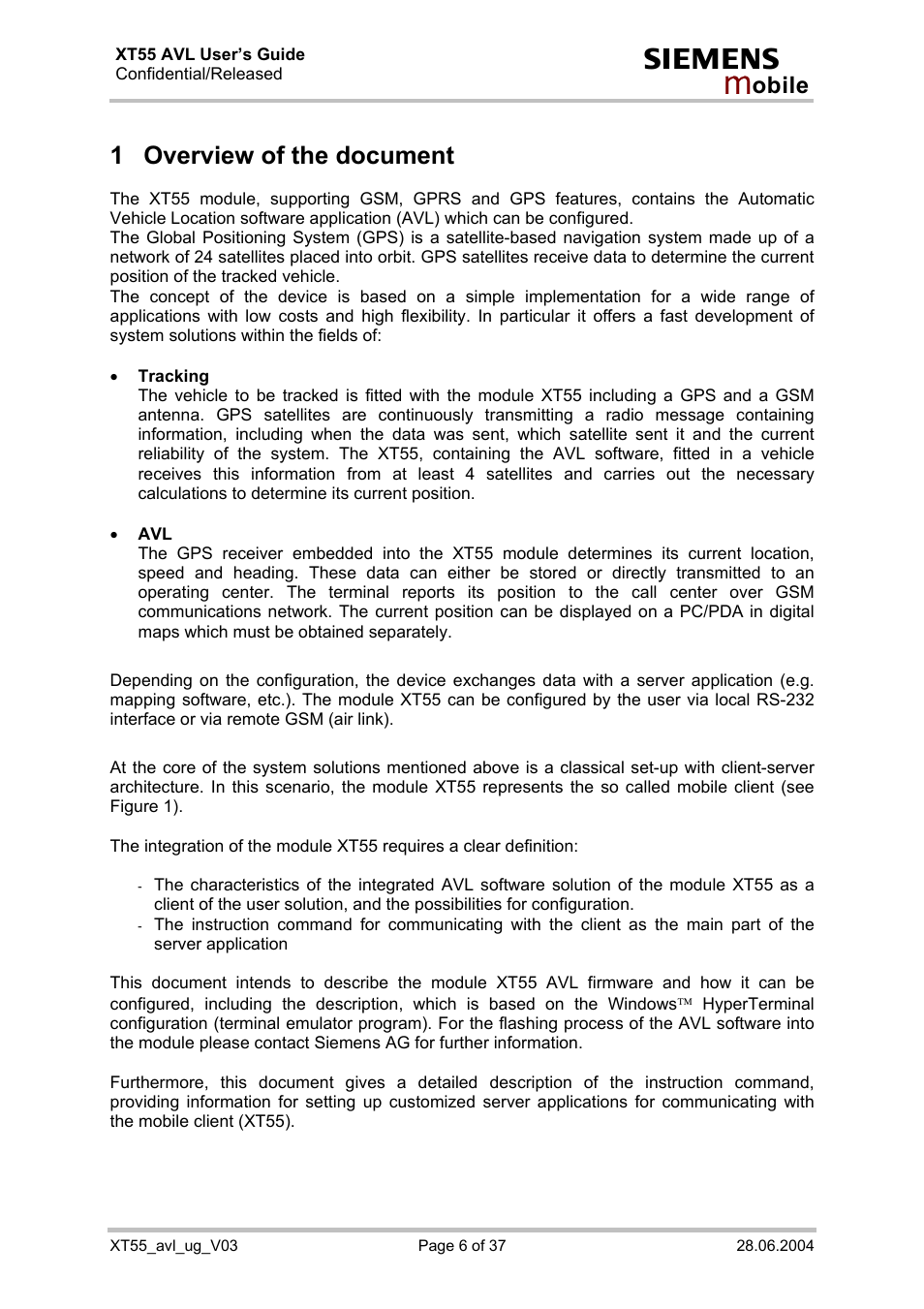 Overview of the document, 1 overview of the document | Siemens XT55 AVL User Manual | Page 6 / 37