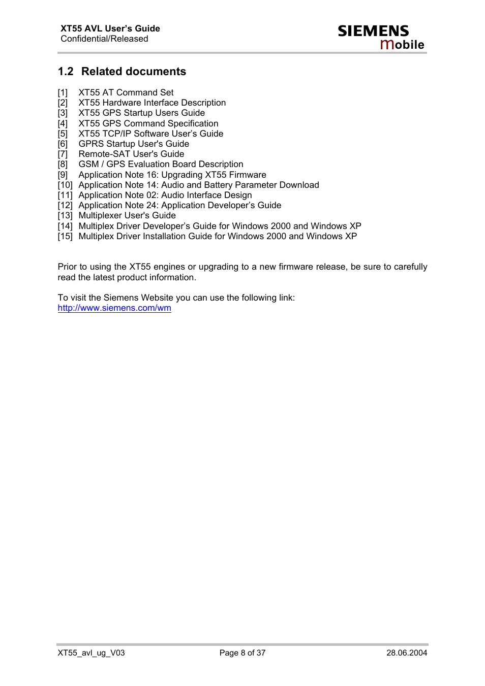 Related documents, 2 related documents | Siemens XT55 AVL User Manual | Page 8 / 37