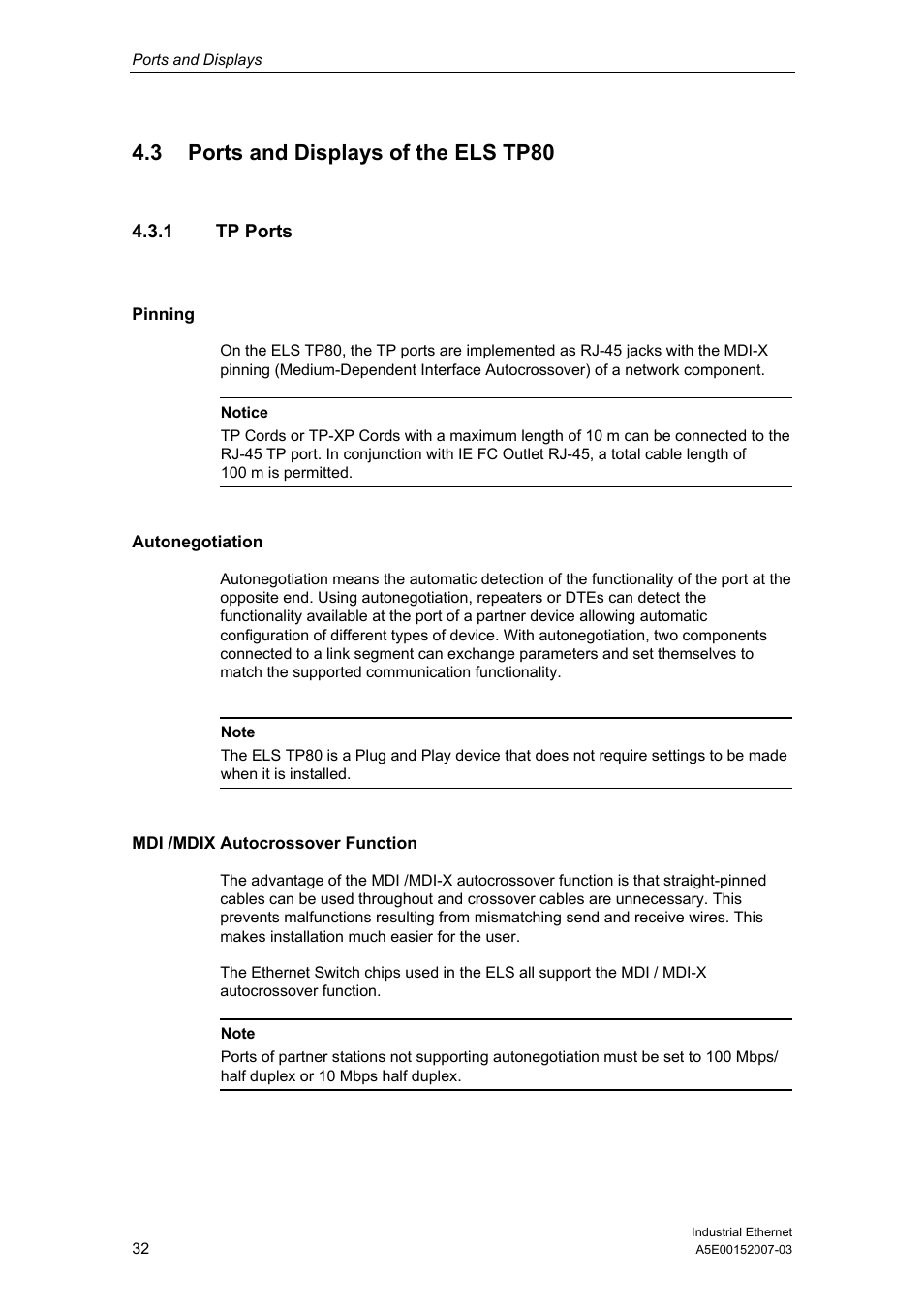 3 ports and displays of the els tp80, 1 tp ports | Siemens Electrical Lean Switch User Manual | Page 32 / 97