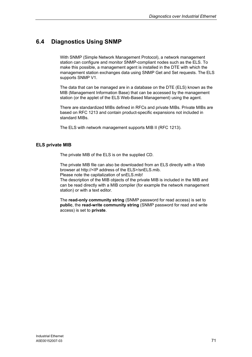 4 diagnostics using snmp | Siemens Electrical Lean Switch User Manual | Page 71 / 97