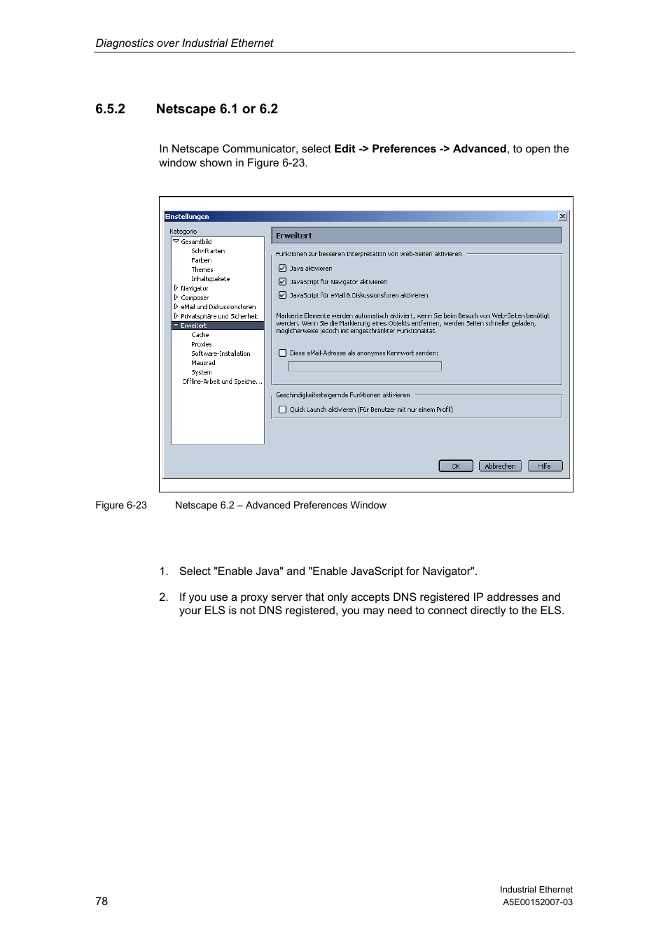 2 netscape 6.1 or 6.2 | Siemens Electrical Lean Switch User Manual | Page 78 / 97