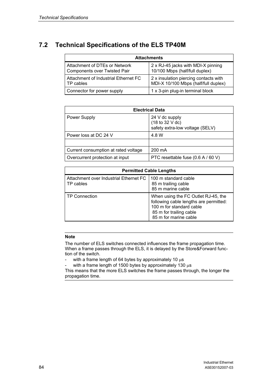 2 technical specifications of the els tp40m | Siemens Electrical Lean Switch User Manual | Page 84 / 97