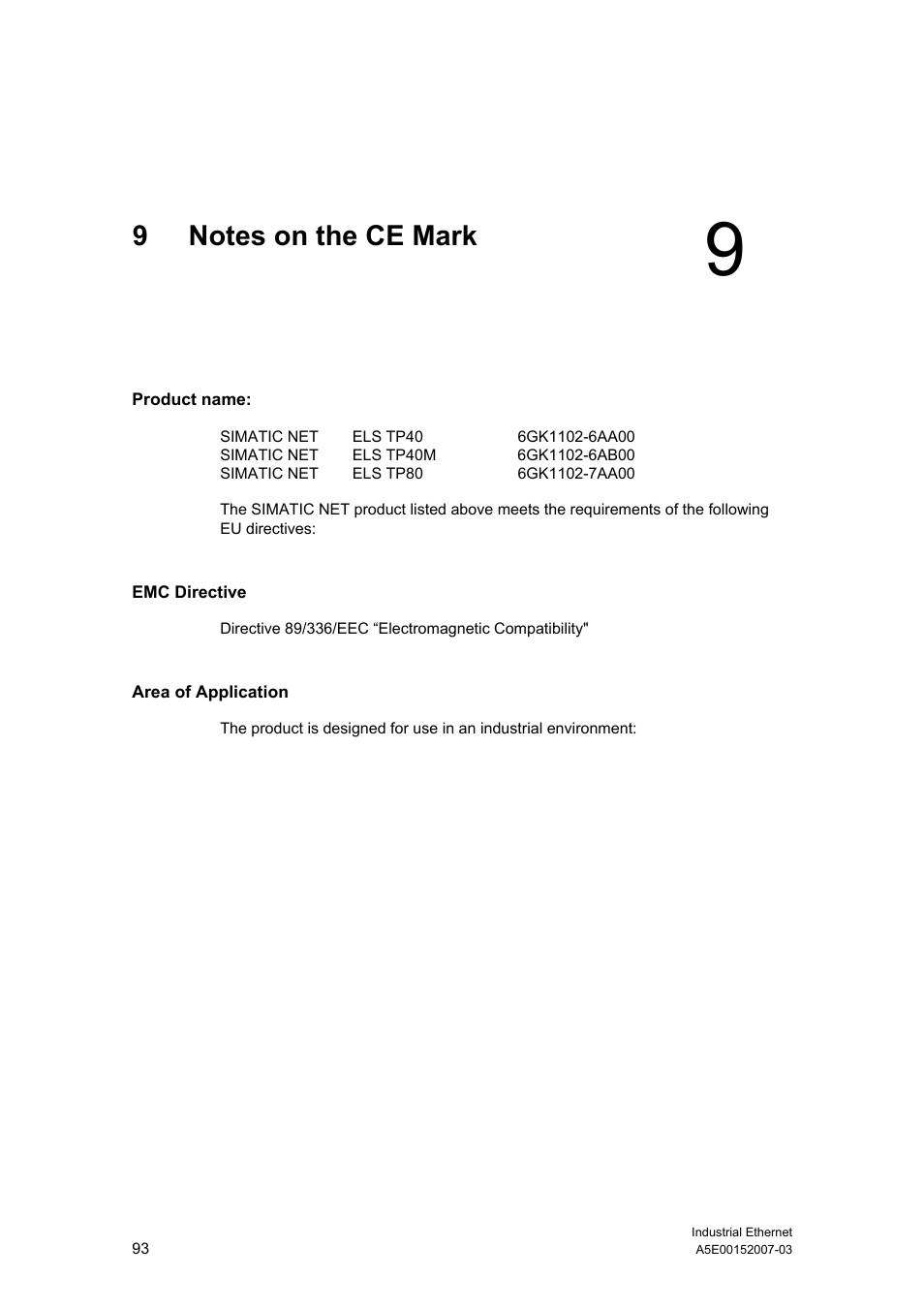 9 notes on the ce mark, Notes on the ce mark | Siemens Electrical Lean Switch User Manual | Page 93 / 97