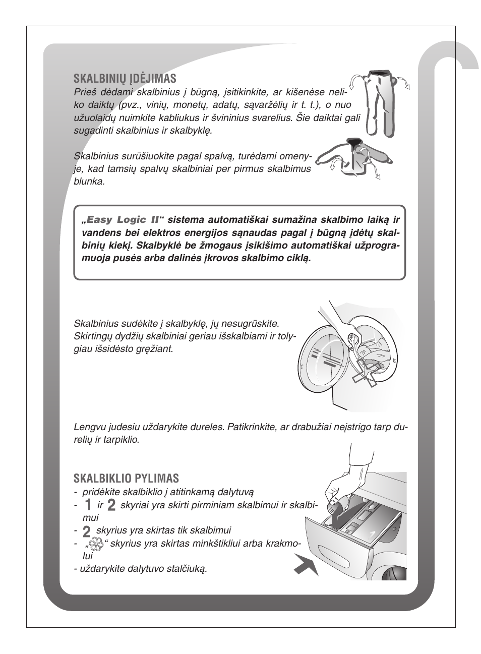 Skalbinių įdėjimas, Skalbiklio pylimas | Ardo FLSO125L User Manual | Page 68 / 96