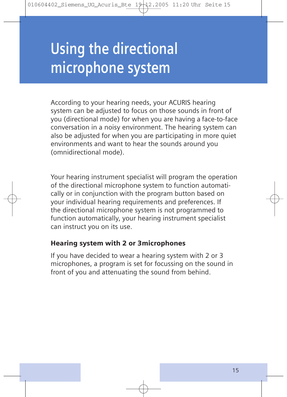 Using the directional microphone system | Siemens P User Manual | Page 15 / 24