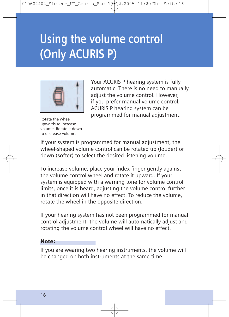 Using the volume control (only acuris p) | Siemens P User Manual | Page 16 / 24