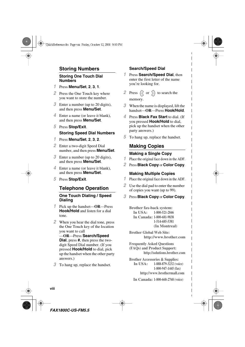 Storing numbers, Telephone operation, Making copies | Siemens 1800C User Manual | Page 10 / 146