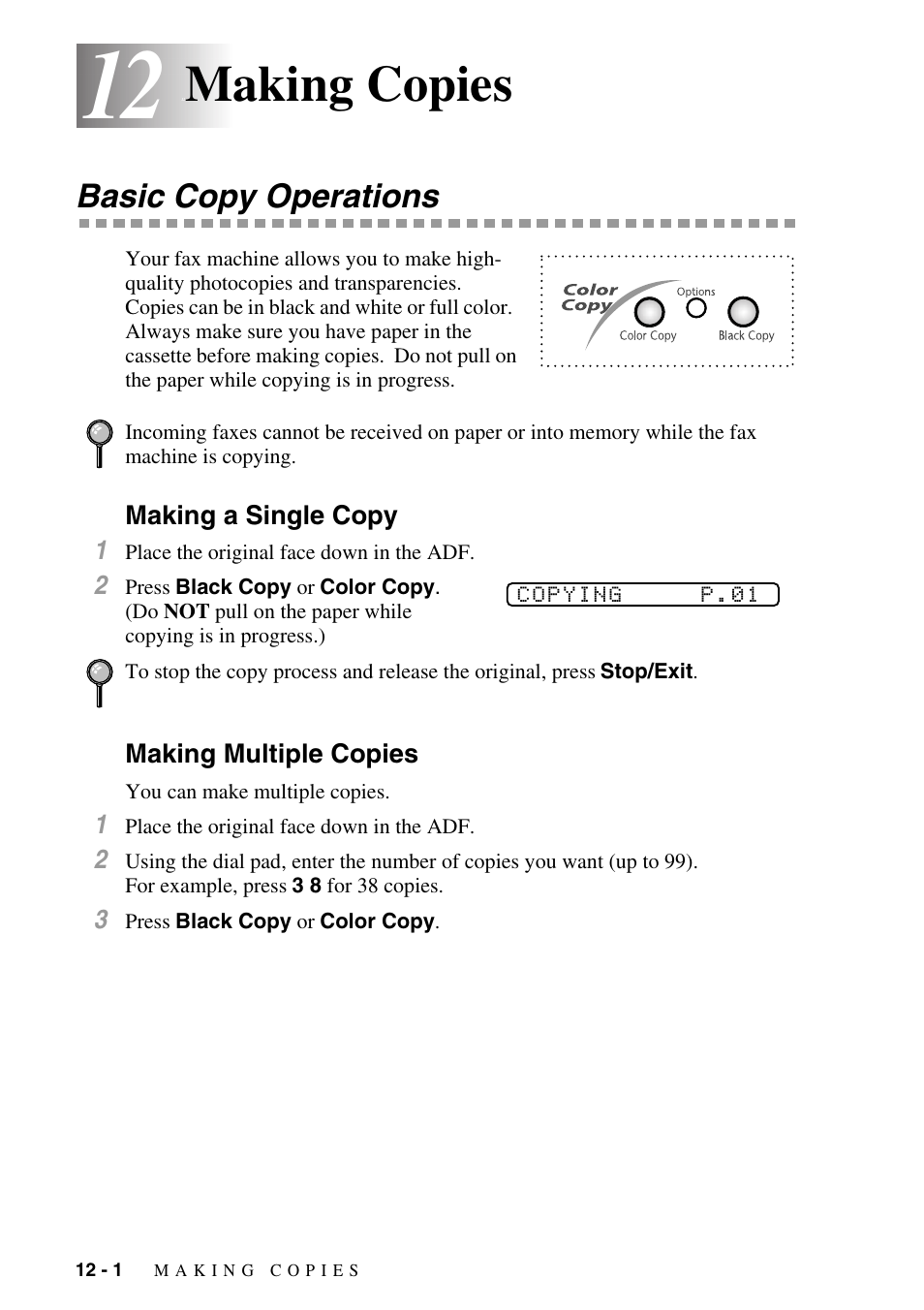 12 making copies, Basic copy operations, Making a single copy | Making multiple copies, Making copies -1, Basic copy operations -1, Making a single copy -1 making multiple copies -1, Making copies | Siemens 1800C User Manual | Page 100 / 146