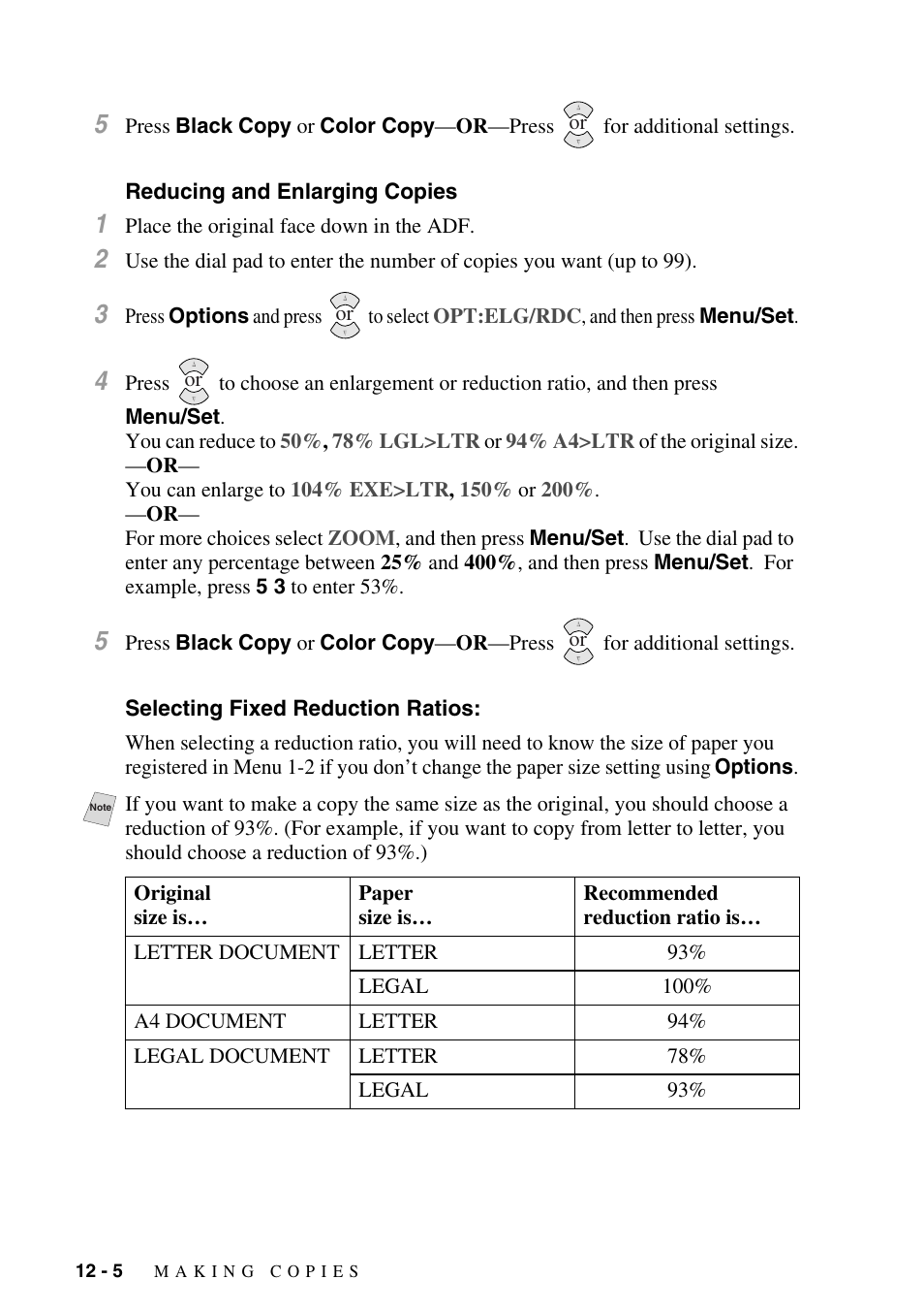 Reducing and enlarging copies, Selecting fixed reduction ratios | Siemens 1800C User Manual | Page 104 / 146