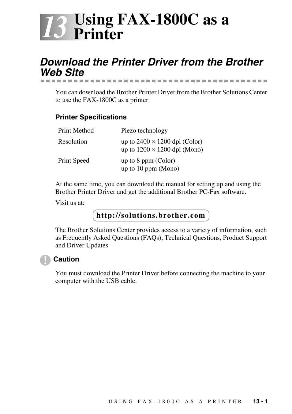 13 using fax-1800c as a printer, Printer specifications, Using fax-1800c as a printer -1 | Using fax-1800c as a printer | Siemens 1800C User Manual | Page 109 / 146