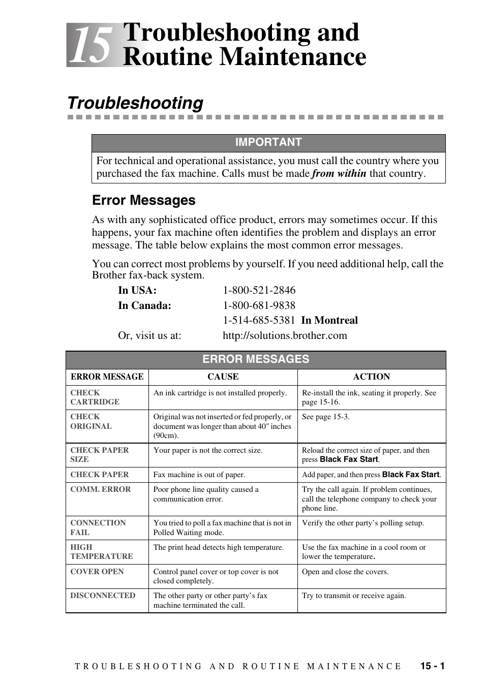 15 troubleshooting and routine maintenance, Troubleshooting, Error messages | Troubleshooting and routine maintenance -1, Troubleshooting -1, Error messages -1, Troubleshooting and routine maintenance | Siemens 1800C User Manual | Page 115 / 146