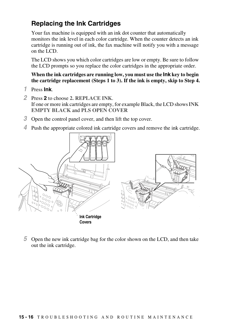 Replacing the ink cartridges, Replacing the ink cartridges -16 | Siemens 1800C User Manual | Page 130 / 146