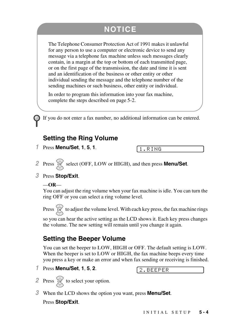 Setting the ring volume, Setting the beeper volume, N ot i c e | Setting the ring volume 1 | Siemens 1800C User Manual | Page 57 / 146