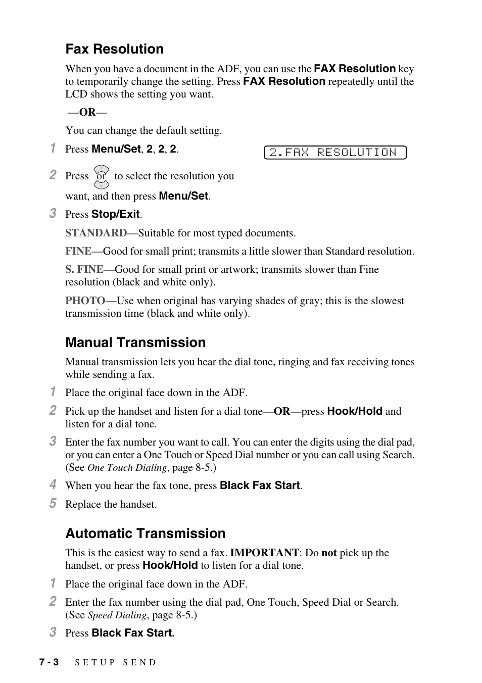 Fax resolution, Manual transmission, Automatic transmission | Siemens 1800C User Manual | Page 70 / 146