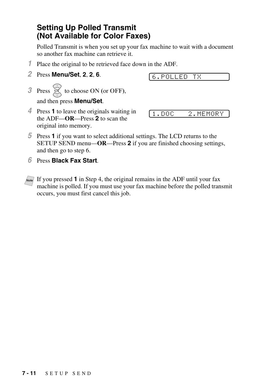 Setting up polled transmit, Not available for color faxes) -11 | Siemens 1800C User Manual | Page 78 / 146