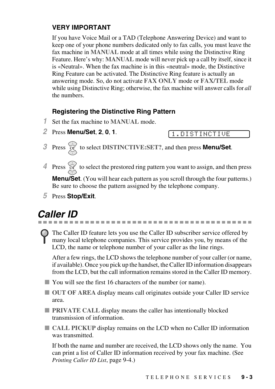 Very important, Registering the distinctive ring pattern, Caller id | Caller id -3 | Siemens 1800C User Manual | Page 89 / 146