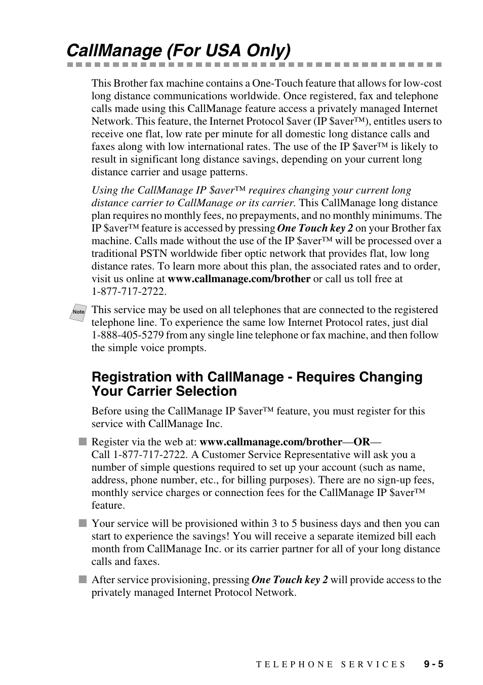 Callmanage (for usa only), Callmanage (for usa only) -5, Registration with callmanage - requires changing | Your carrier selection -5 | Siemens 1800C User Manual | Page 91 / 146