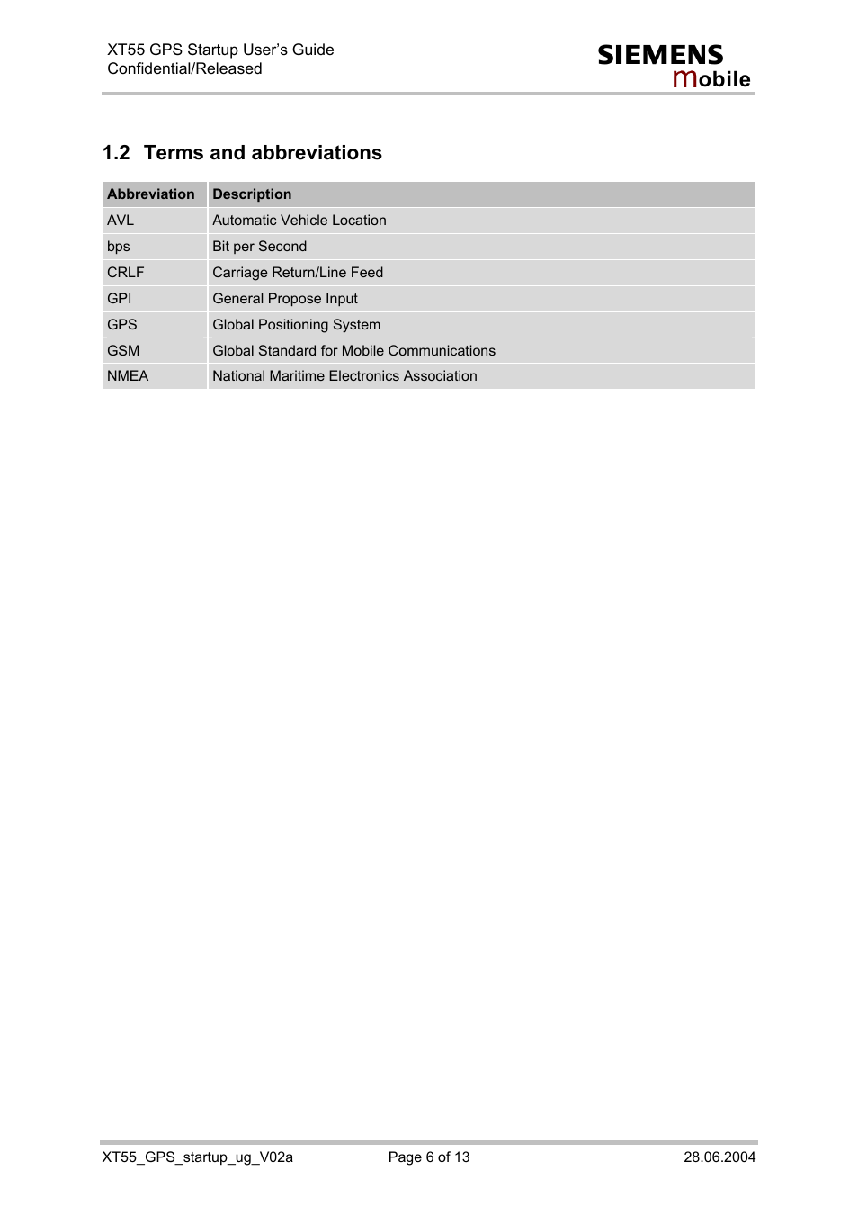 Terms and abbreviations, 2 terms and abbreviations | Siemens XT55 User Manual | Page 6 / 13