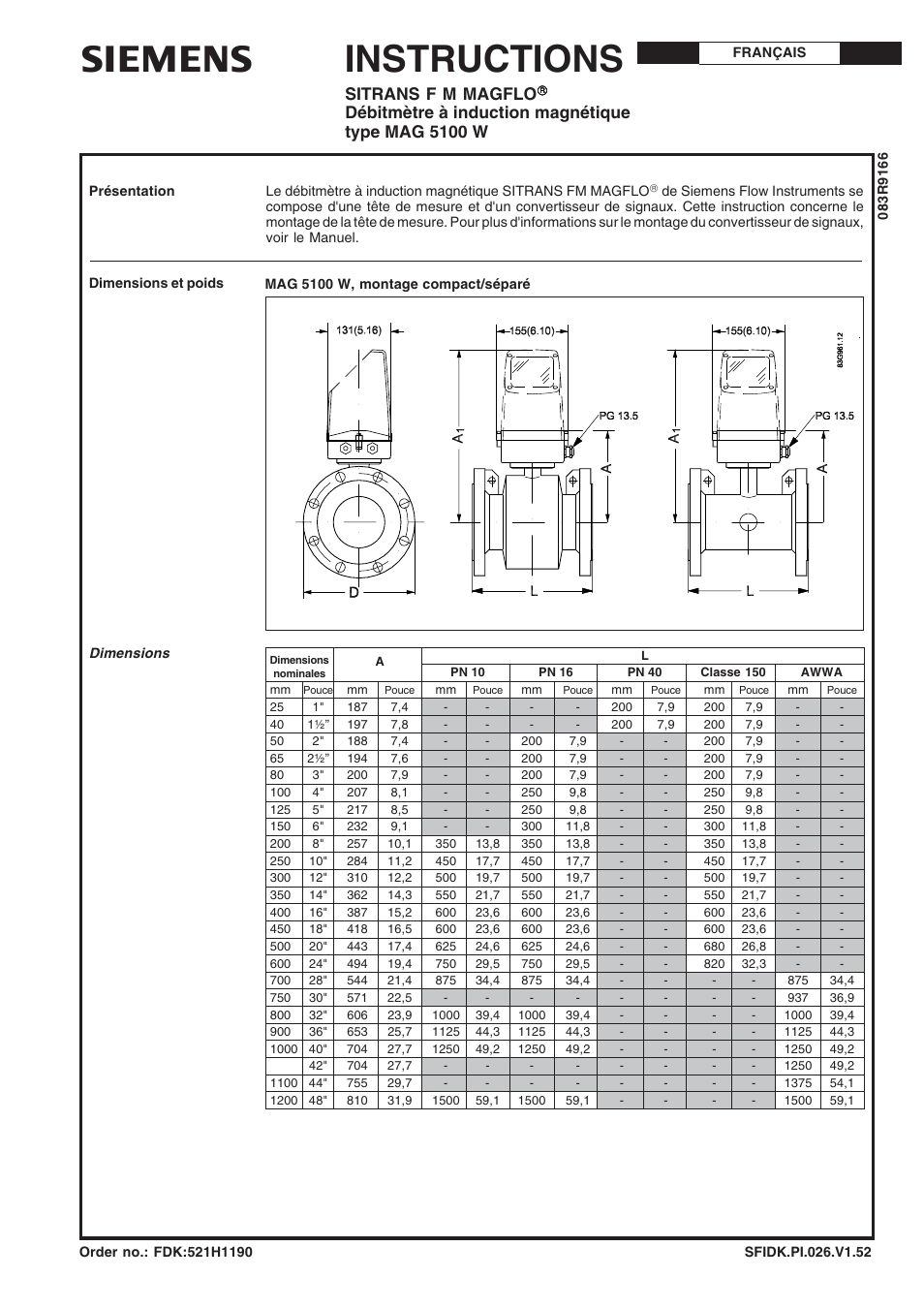 Français, Instructions, Sitrans f m magflo | Débitmètre à induction magnétique type mag 5100 w | Siemens SITRANS F M MAGFLO MAG 5100 W User Manual | Page 17 / 32