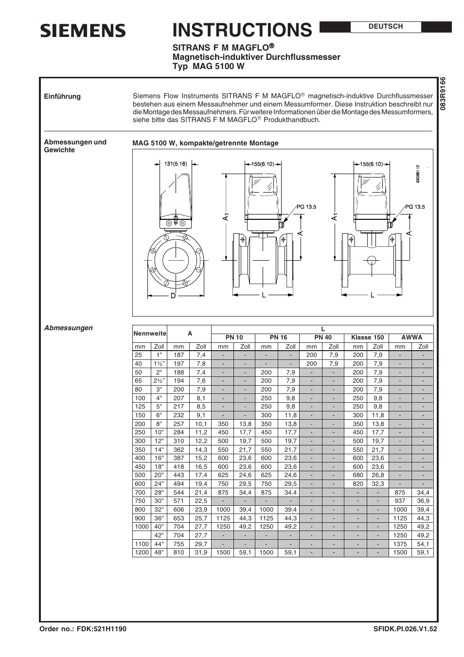 Deutsch, Instructions, Sitrans f m magflo | Siemens SITRANS F M MAGFLO MAG 5100 W User Manual | Page 9 / 32