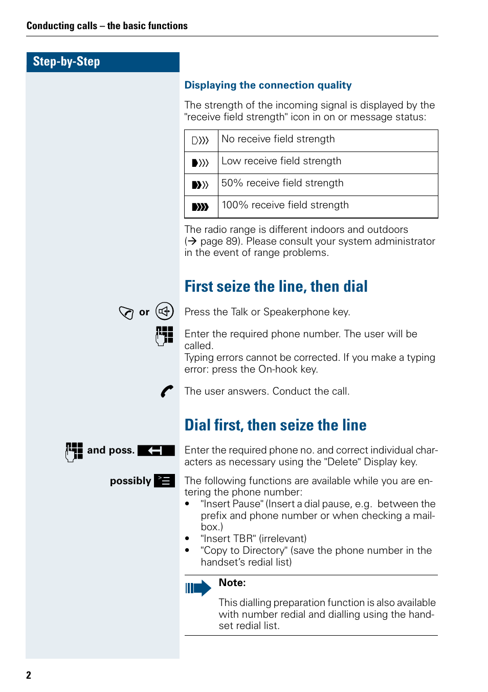 First seize the line, then dial, Dial first, then seize the line, First seize the line, then dial c | Siemens 3000 User Manual | Page 10 / 104