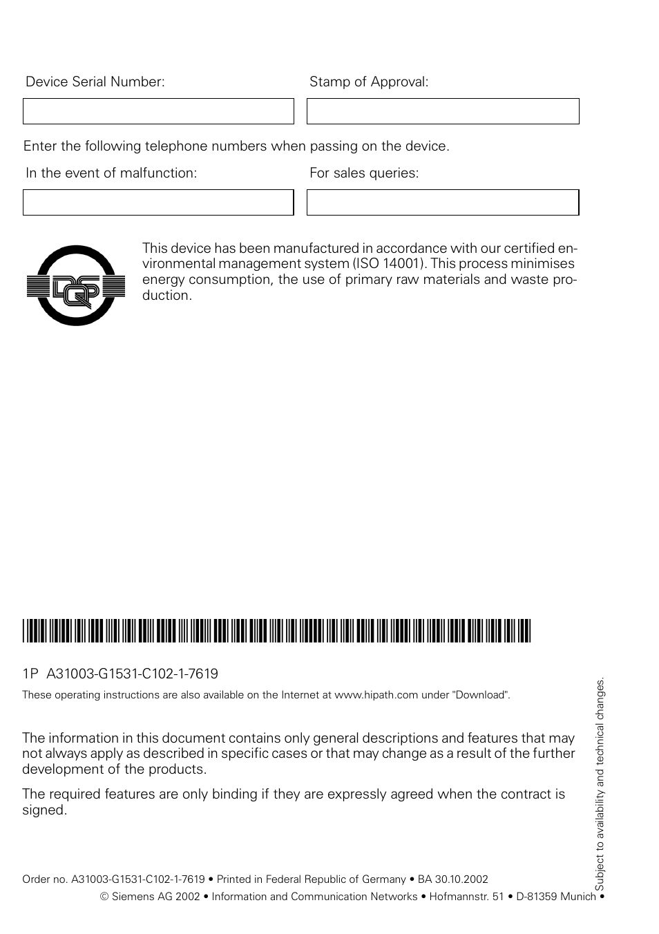 Siemens 3000 User Manual | Page 104 / 104