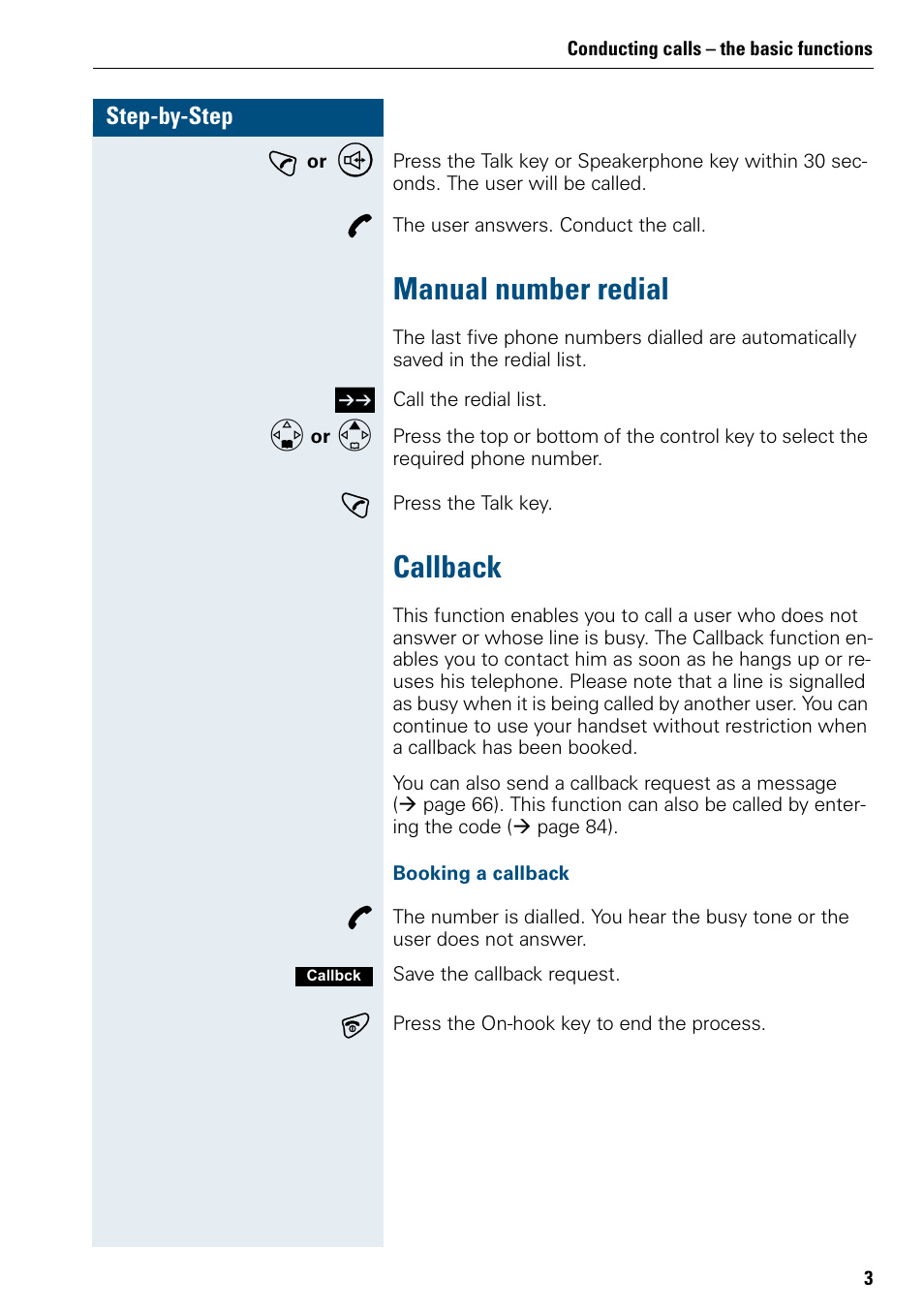 Manual number redial, Callback, Manual number redial callback | Siemens 3000 User Manual | Page 11 / 104