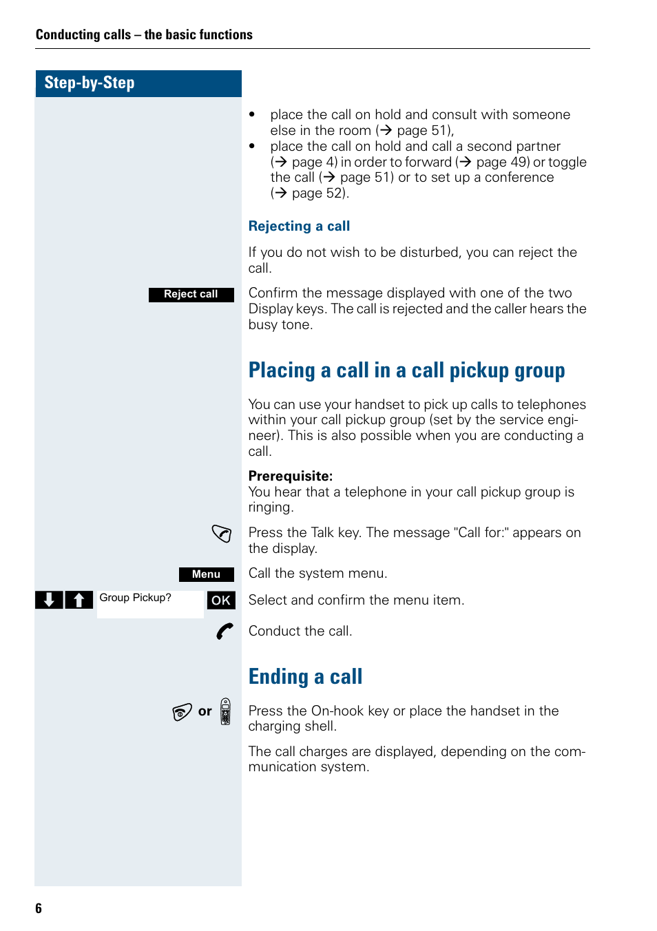 Placing a call in a call pickup group, Ending a call, Ending a call a | Siemens 3000 User Manual | Page 14 / 104