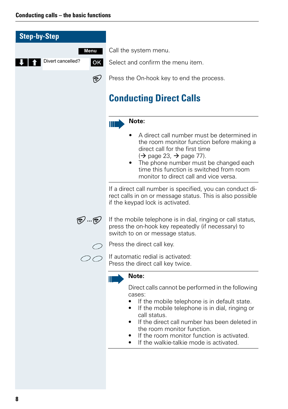 Conducting direct calls | Siemens 3000 User Manual | Page 16 / 104
