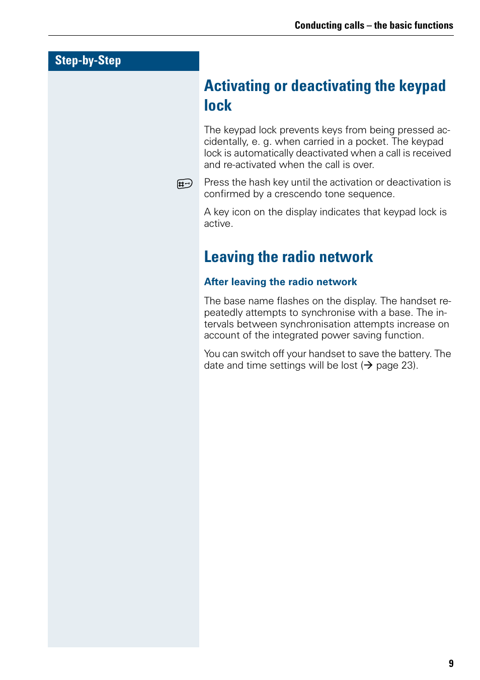 Activating or deactivating the keypad lock, Leaving the radio network | Siemens 3000 User Manual | Page 17 / 104