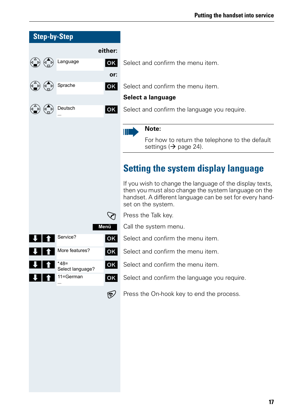 Setting the system display language | Siemens 3000 User Manual | Page 25 / 104