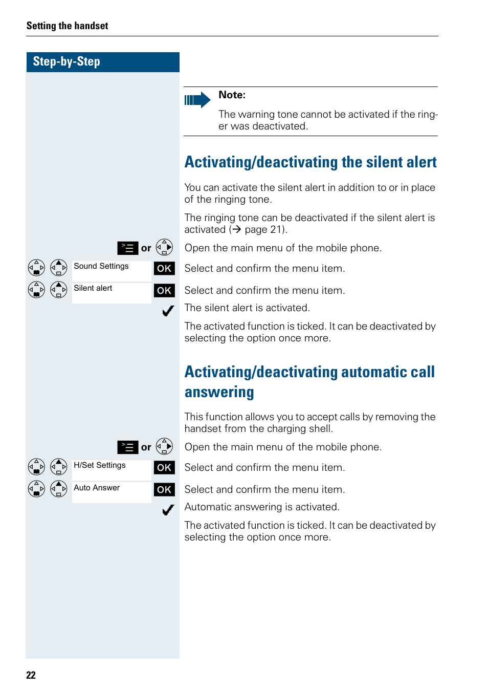 Activating/deactivating the silent alert, Activating/deactivating automatic call answering | Siemens 3000 User Manual | Page 30 / 104