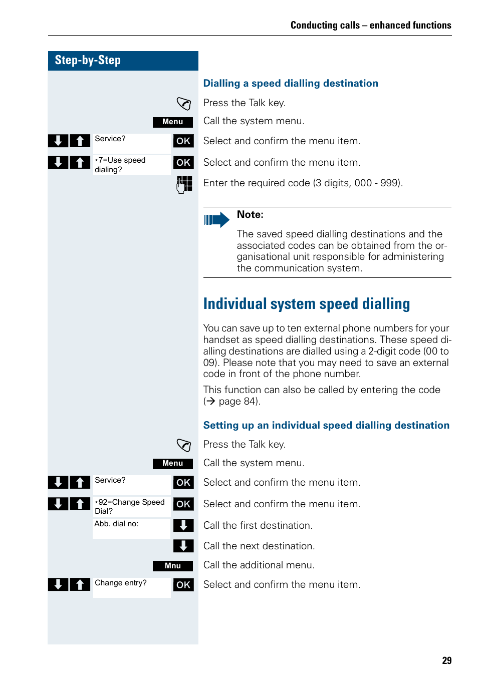 Individual system speed dialling | Siemens 3000 User Manual | Page 37 / 104