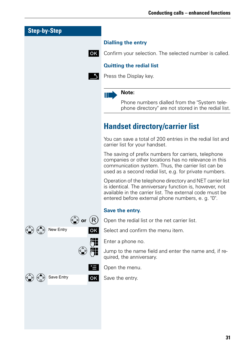 Handset directory/carrier list | Siemens 3000 User Manual | Page 39 / 104