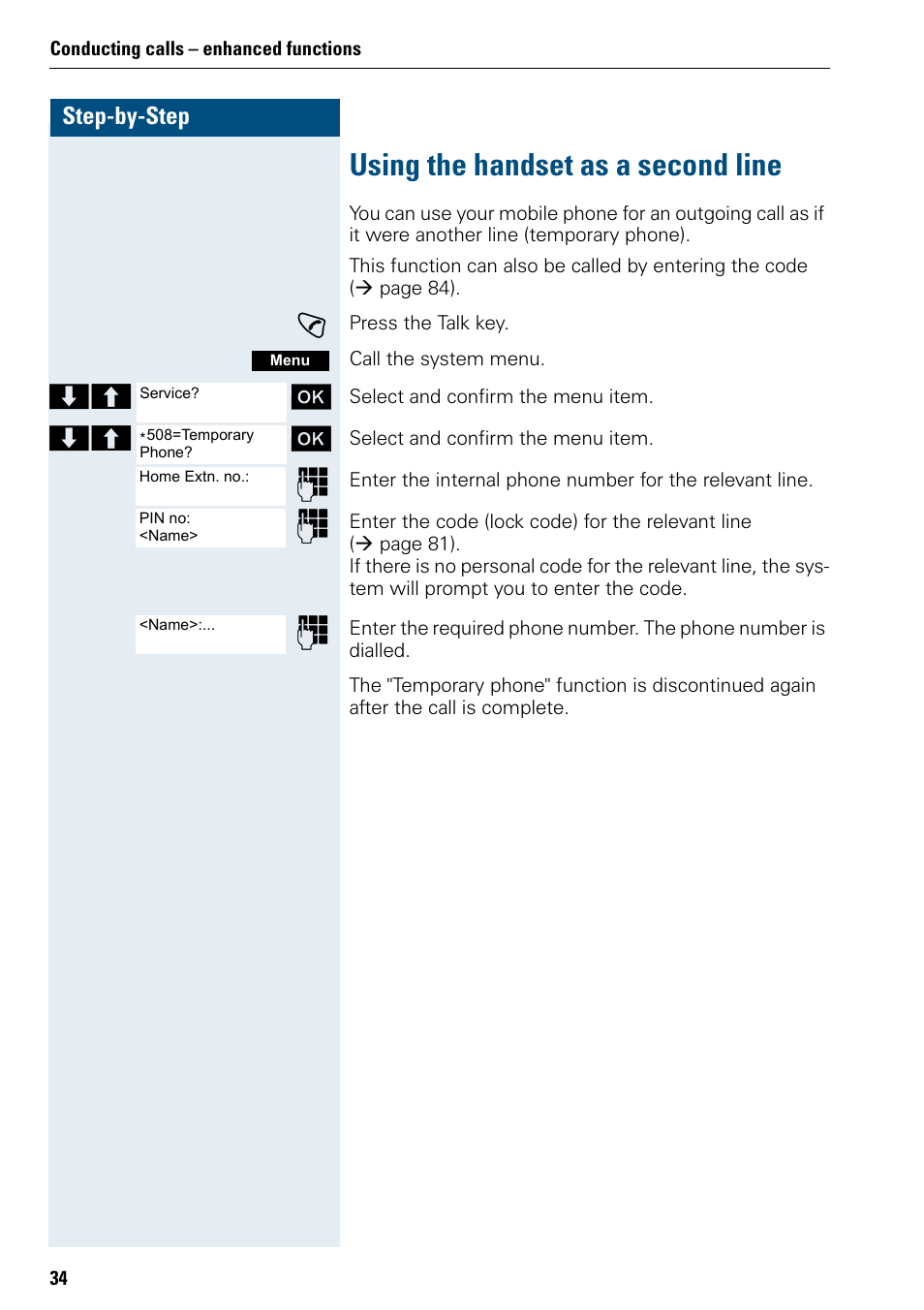 Using the handset as a second line | Siemens 3000 User Manual | Page 42 / 104