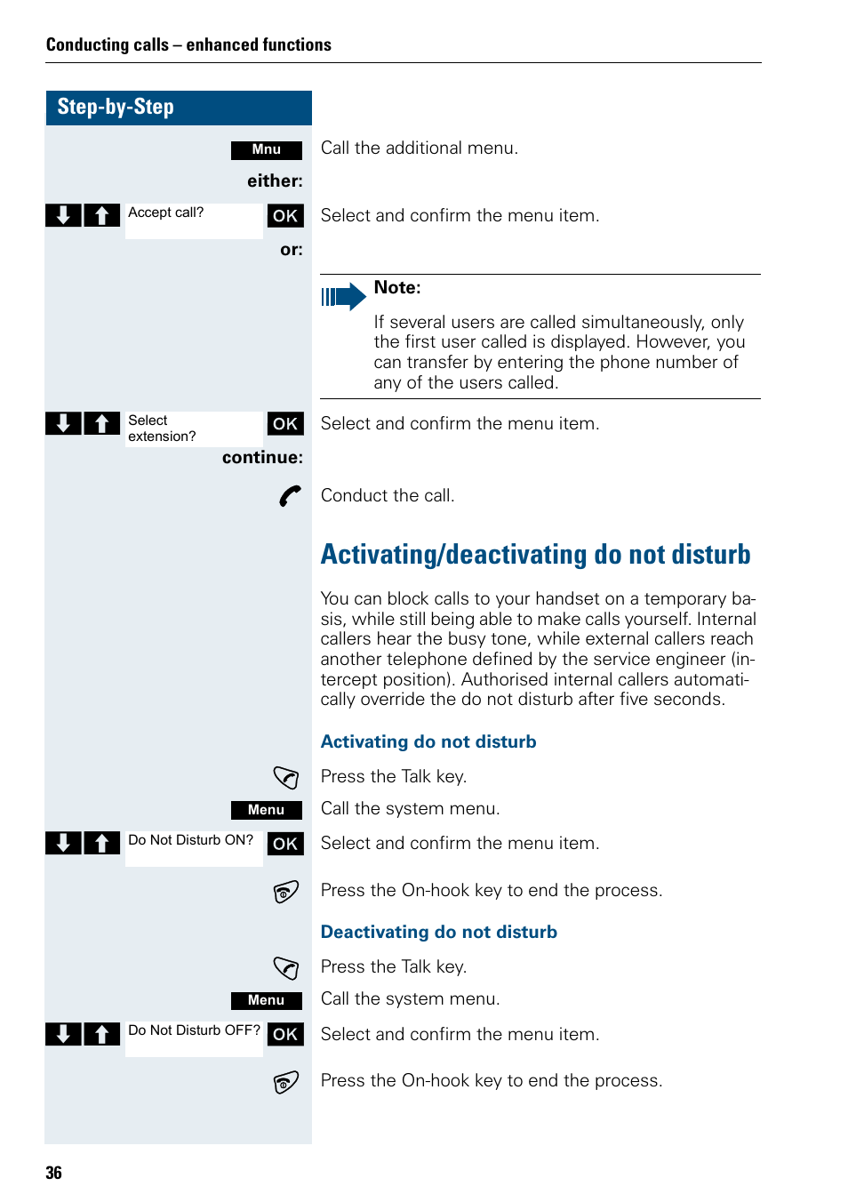 Activating/deactivating do not disturb | Siemens 3000 User Manual | Page 44 / 104