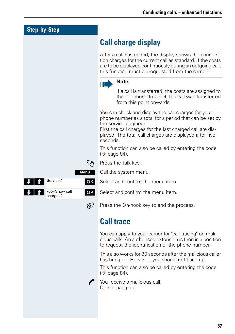 Call charge display, Call trace, Call charge display call trace | Siemens 3000 User Manual | Page 45 / 104