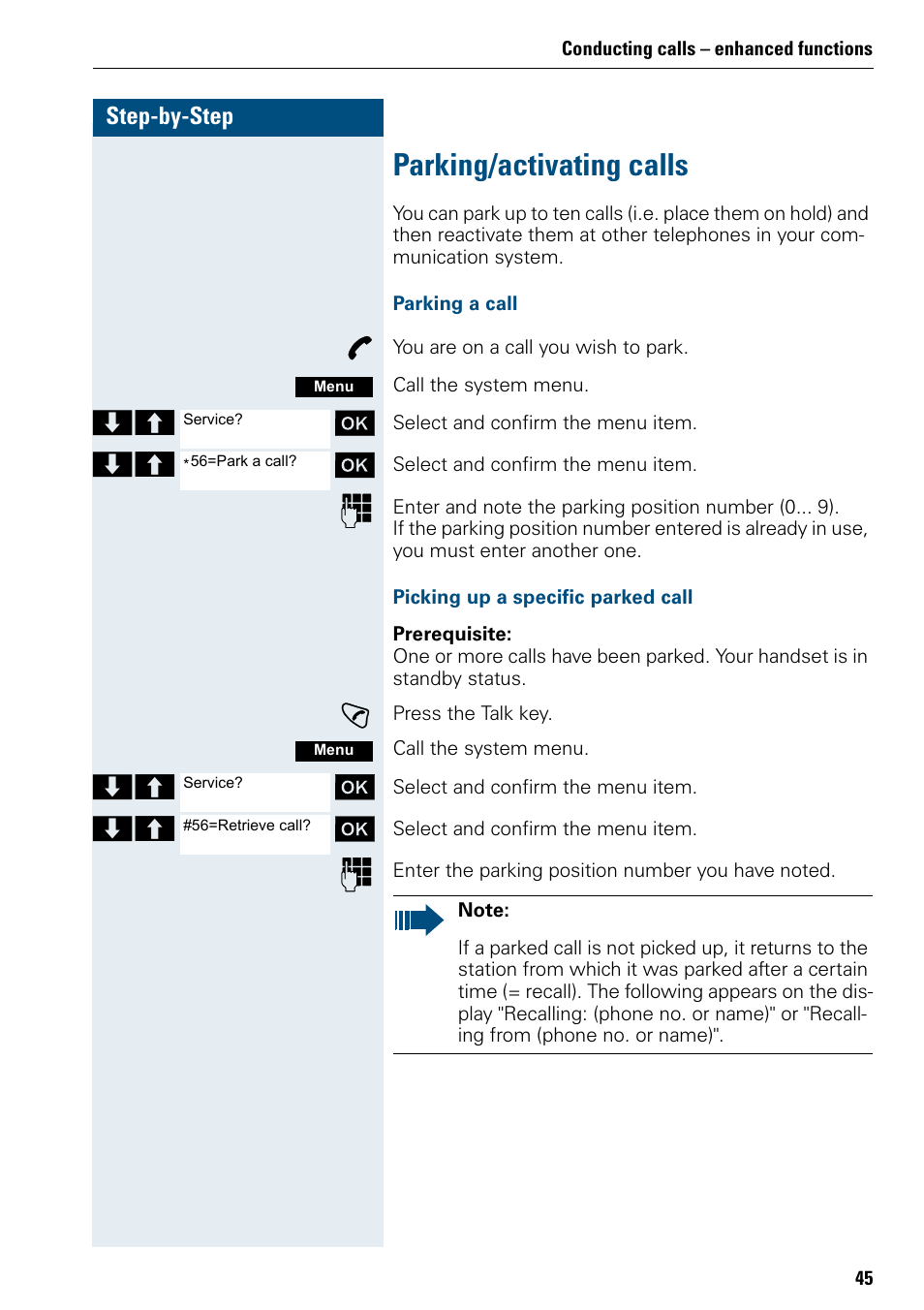 Parking/activating calls | Siemens 3000 User Manual | Page 53 / 104