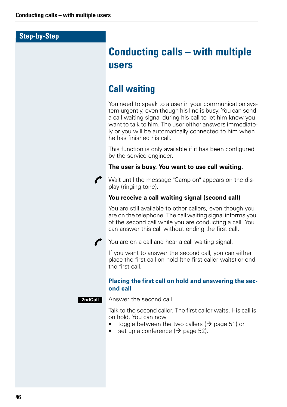 Conducting calls – with multiple users, Call waiting | Siemens 3000 User Manual | Page 54 / 104