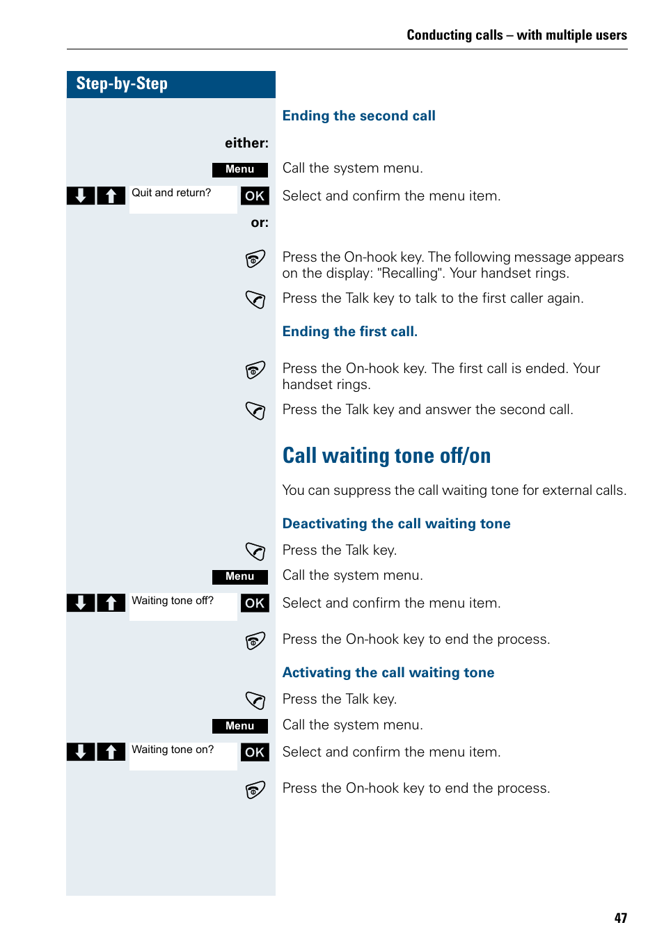 Call waiting tone off/on | Siemens 3000 User Manual | Page 55 / 104