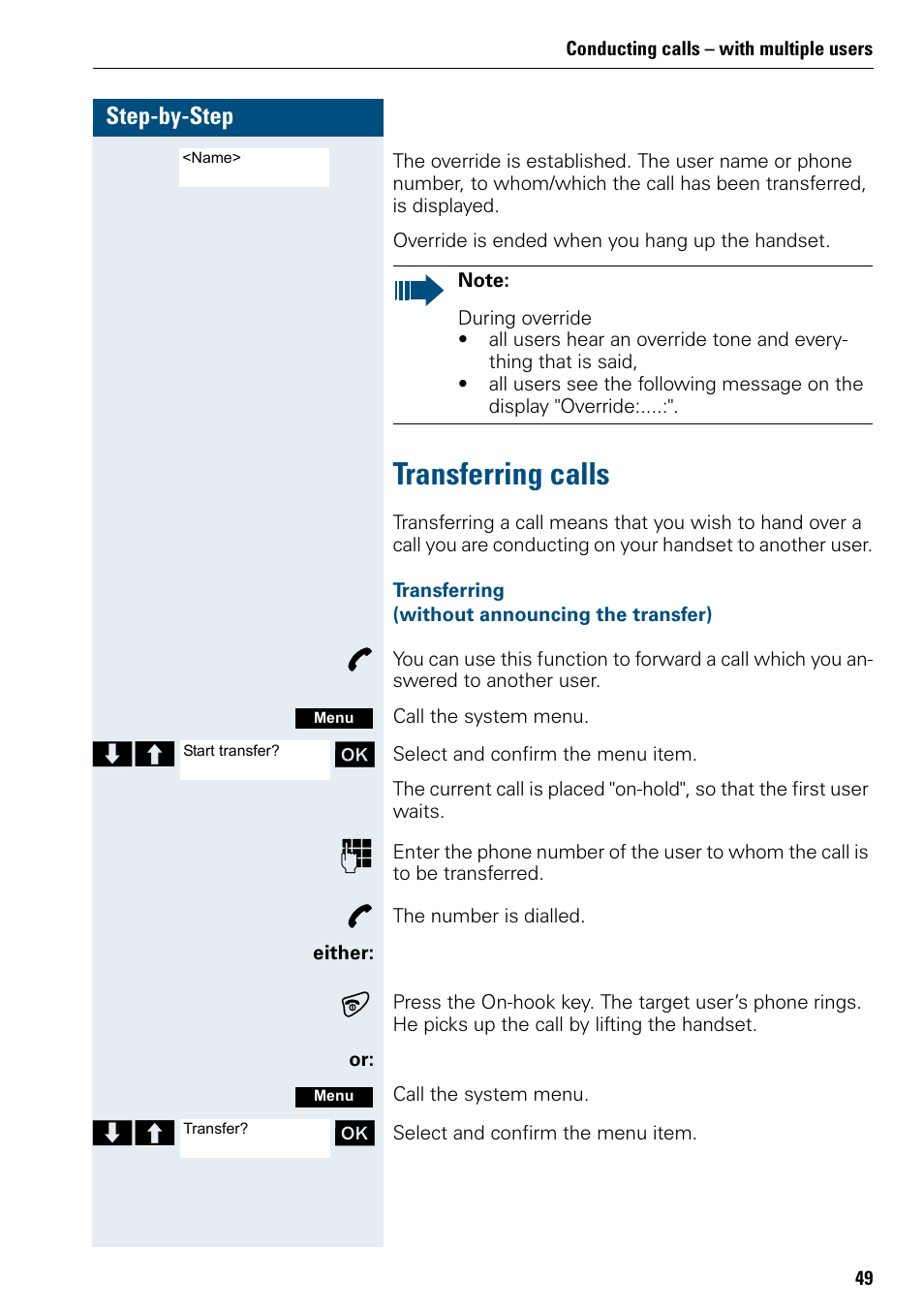 Transferring calls, E call | Siemens 3000 User Manual | Page 57 / 104