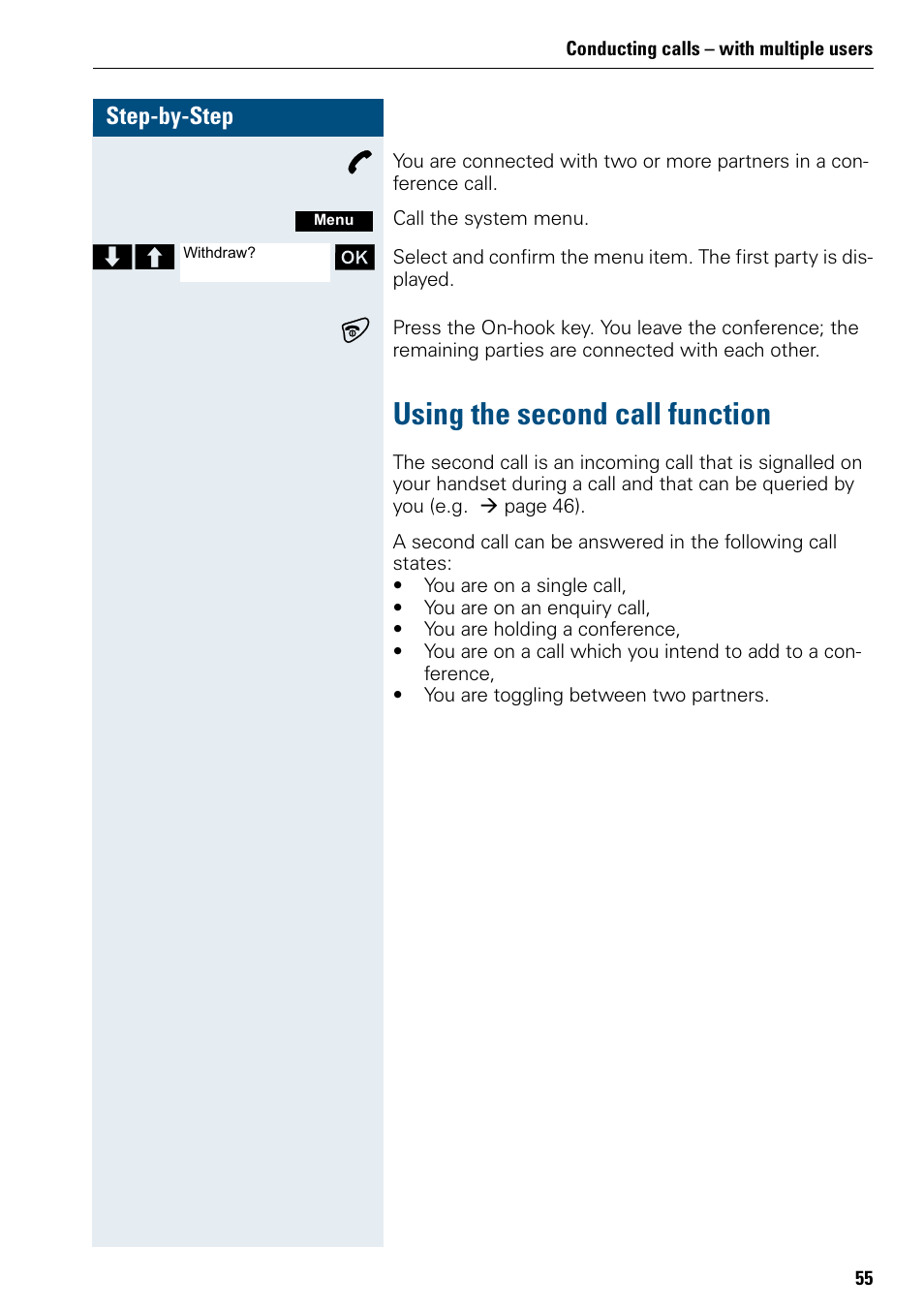 Using the second call function | Siemens 3000 User Manual | Page 63 / 104